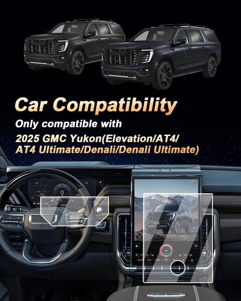 EcoZen حماية شاشة GMC Yukon 2026 - 2 قطعة ل GMC Yukon 2025-2026 شاشة الملاحة 16.8 بوصة + شاشة لوحة القيادة 11 بوصة - زجاج مقسى HD 9H ملحقات GMC Yukon/Yukon XL 2025-2026 مضادة لبصمات الأصابع - Image 2